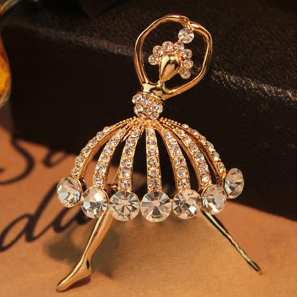 Brooch Ballet Girl Woman Rhinestone Sparkle Gemstone Dance Pins